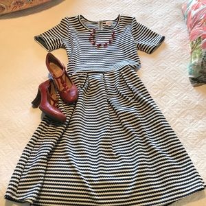 Navy & White Stripe Pleated Dress
